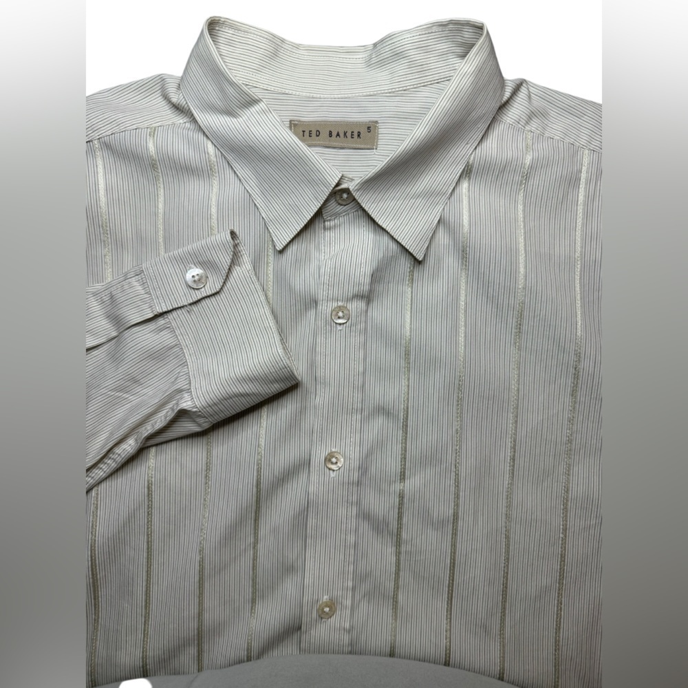 Ted Baker Long Sleeve Button Up Size XL Cream Stripe